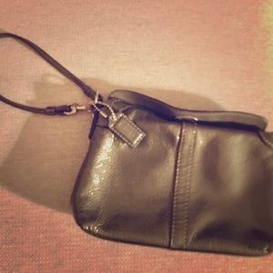 Grey parent coach clutch wristlet